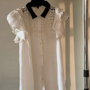 Maje Ruffle Short Sleeve Button-Up